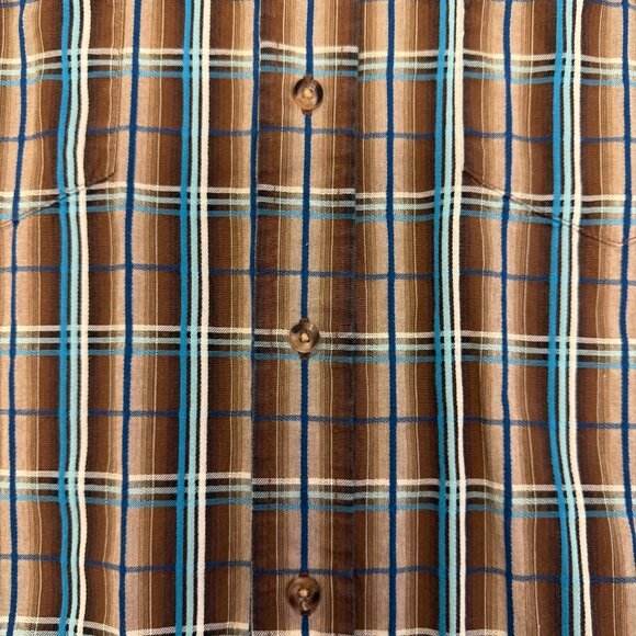 Panhandle Slim Mens Plaid Button-Down Shirt Sz M Brown/Blue Long Sleeve Western - Picture 11 of 12